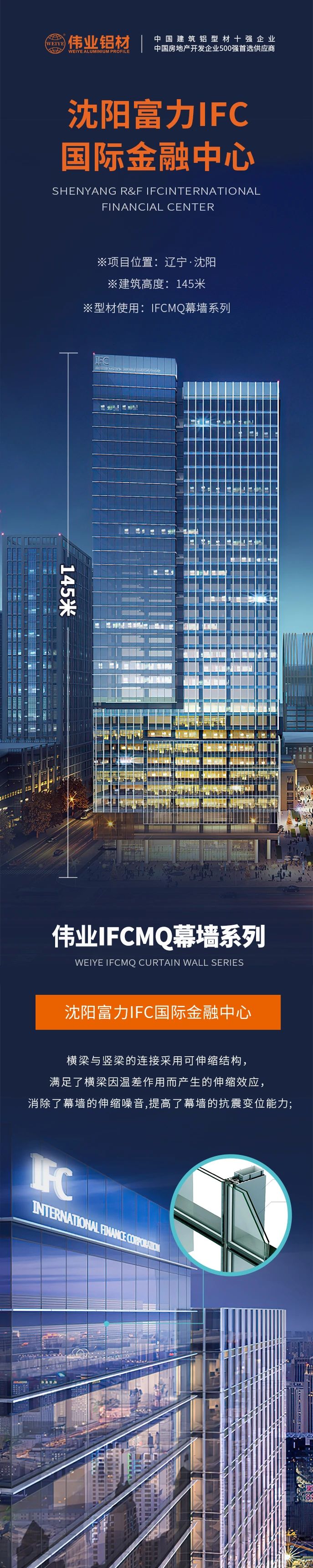 #888集团铝材超百米项目分享# 工程名字：沈阳富力IFC国际金融中心 修建高度：145米 888集团产品：888集团IFCMQ幕墙系列